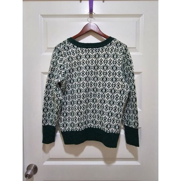 Croft & Barrow Jacquard Sweater Green Christmas Grandpa Core V Neck Size M - Picture 4 of 8